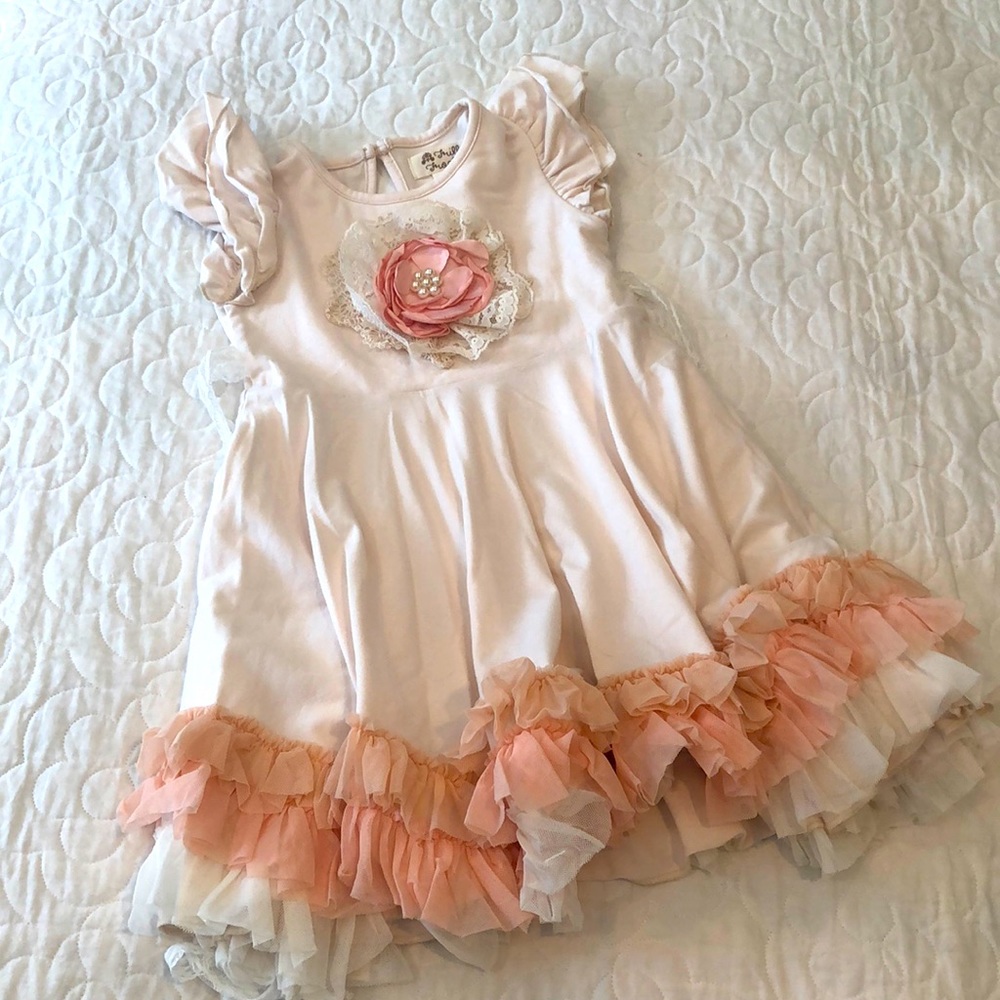 Frilly Frocks, rose detailed ruffle hem dress